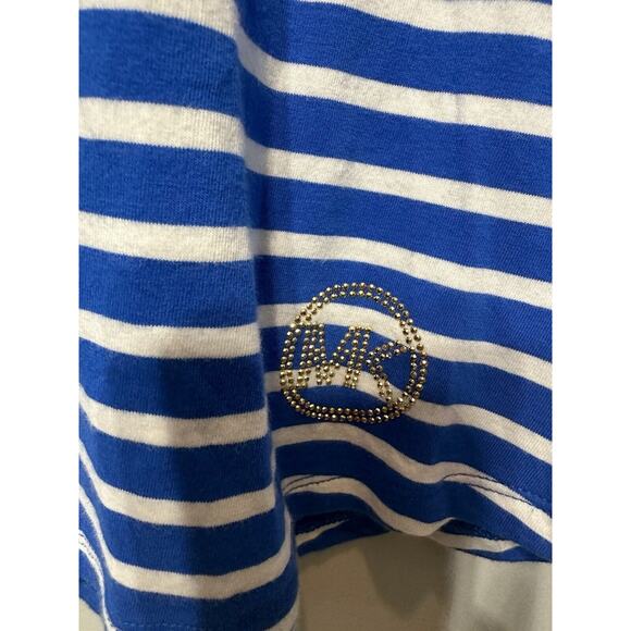 Michael Kors T-shirt Royal Blue & White Striped Gold Logo & Back Zip Size Small - Picture 4 of 7